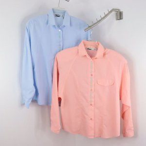 2pc Vintage Idioms Women's M Cotton Embroidered Button-Up Long Sleeve Shirts